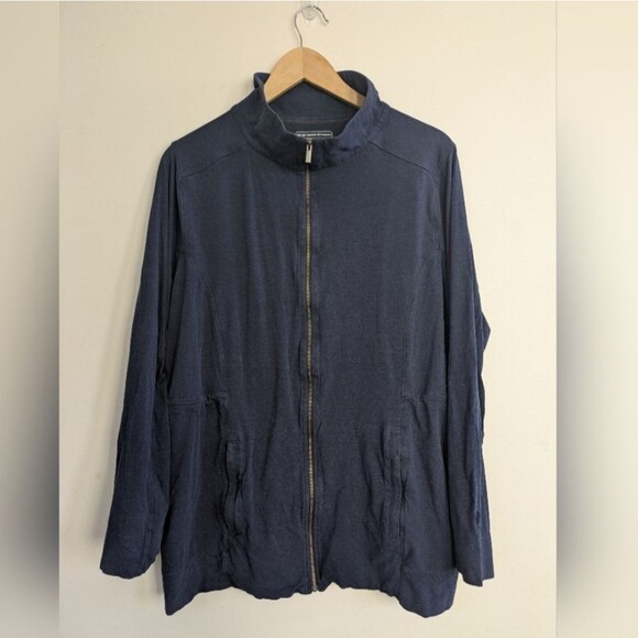 Coolibar Women's UV Protection Navy Full Zip Mock Neck Jacket Sweatshirt - Picture 1 of 7